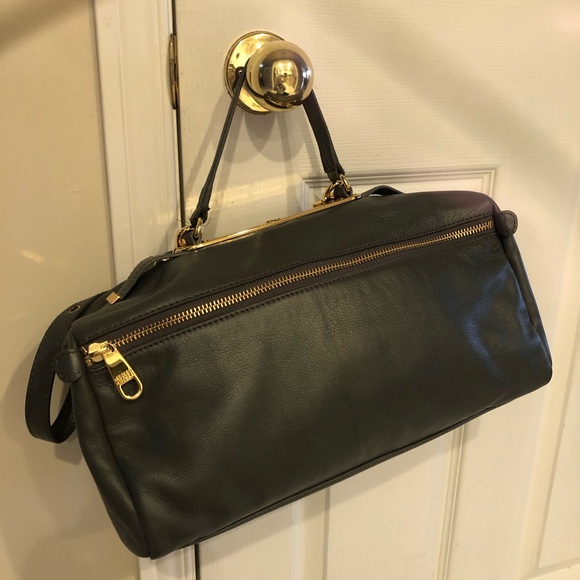 Badgley Mischka grey rectangular leather satchel with calfskin pocket - Picture 5 of 16